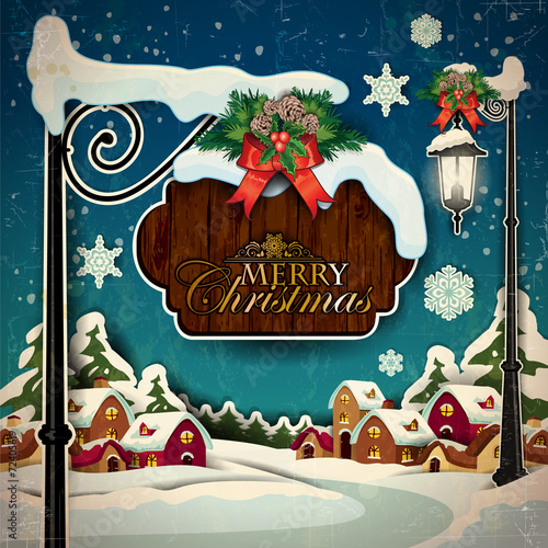Merry christmas with snowy landscape