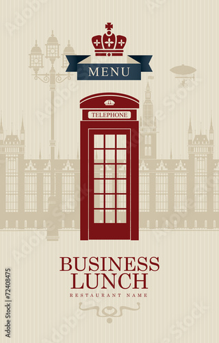 menu for business lunches with British phone booth