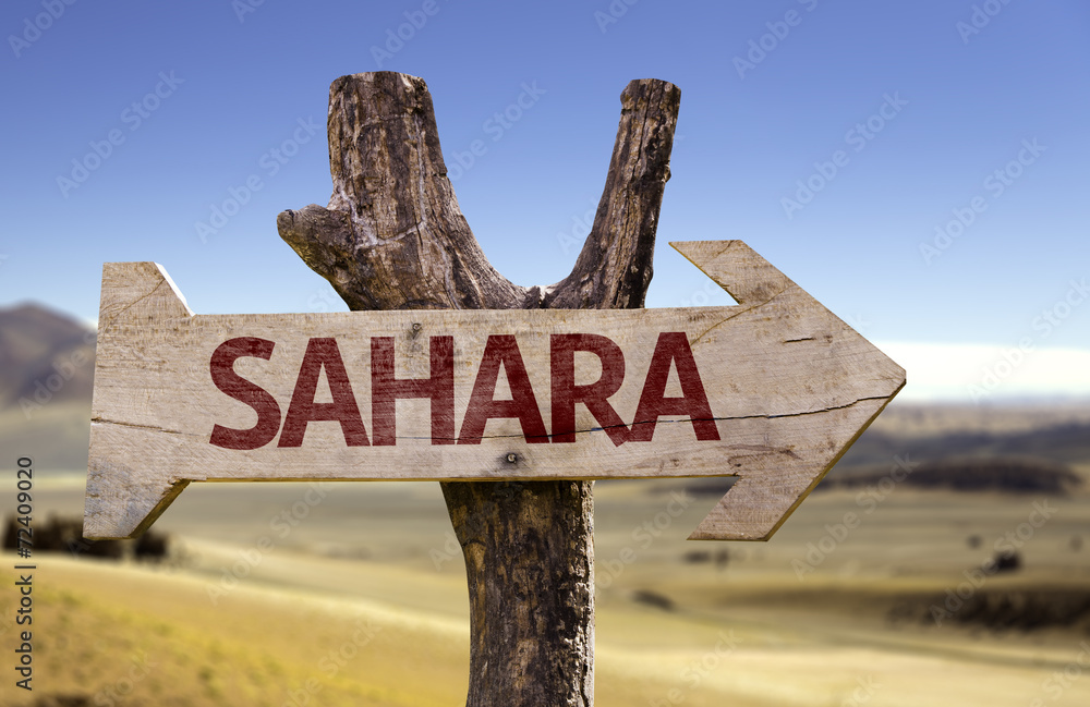 Sahara wooden sign with a desert background