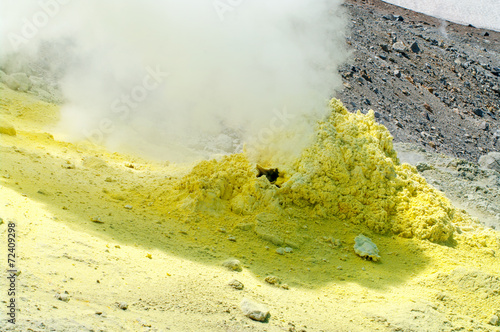 Sulfur of Ebeko  Volcano, Paramushir Island, Kuril Islands, Russ photo