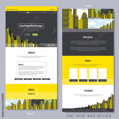 one page website design with yellow city scene