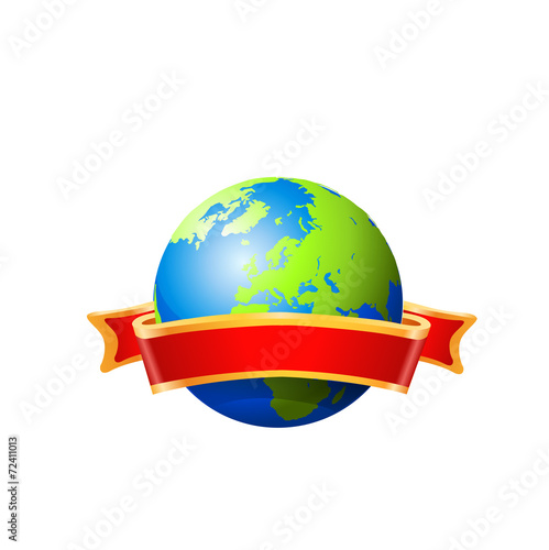Globe and red ribbon. Vector.