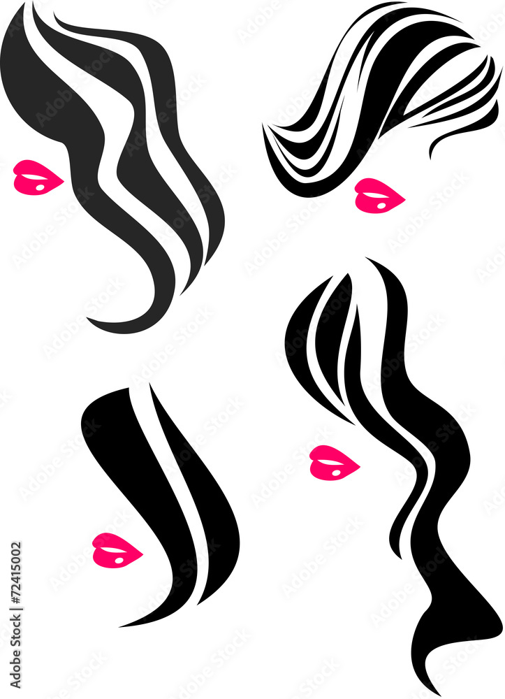 Woman hair and pink lips icon set Woman hair and pink lips icon set