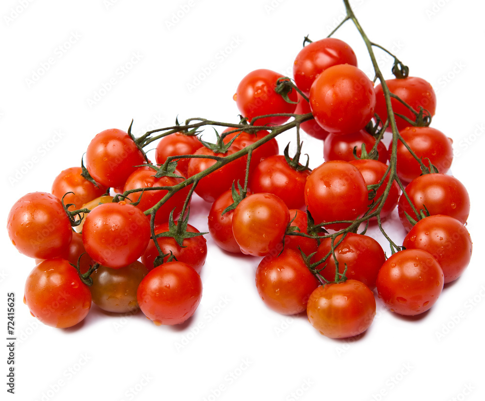The branch of cherry tomatoes, isolated on white background