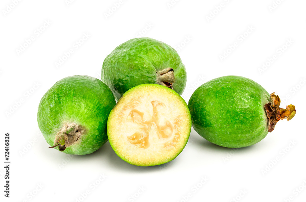 Fresh feijoa (acca sellowiana) isolated on white background Fresh feijoa (acca sellowiana) isolated on white background