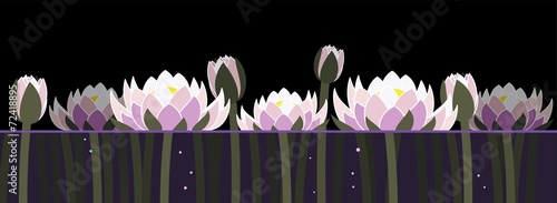 Illustration of water lily with water and bubbles