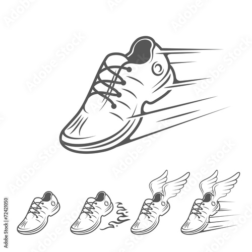 Speeding running shoe icons in five variations