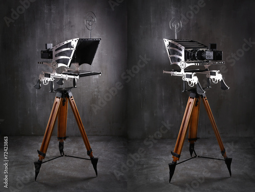 Designer television prompter, a gray textural background.