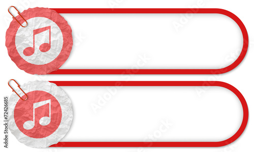 two buttons with texture crumpled paper and music symbol