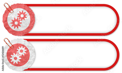 two buttons with texture crumpled paper and cogwheels