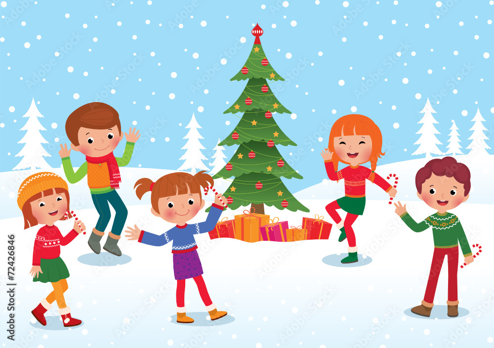 Fototapeta premium Children celebrate Christmas and New Year
