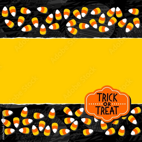 Halloween zaproszenie plakat kartka sezonowe słodycze żółty poziomy podarty papier ciemne tło miejsce na twój tekst