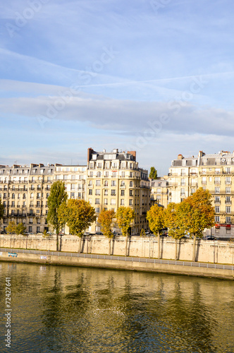 boats at the river of Paris France during summer fall time photo