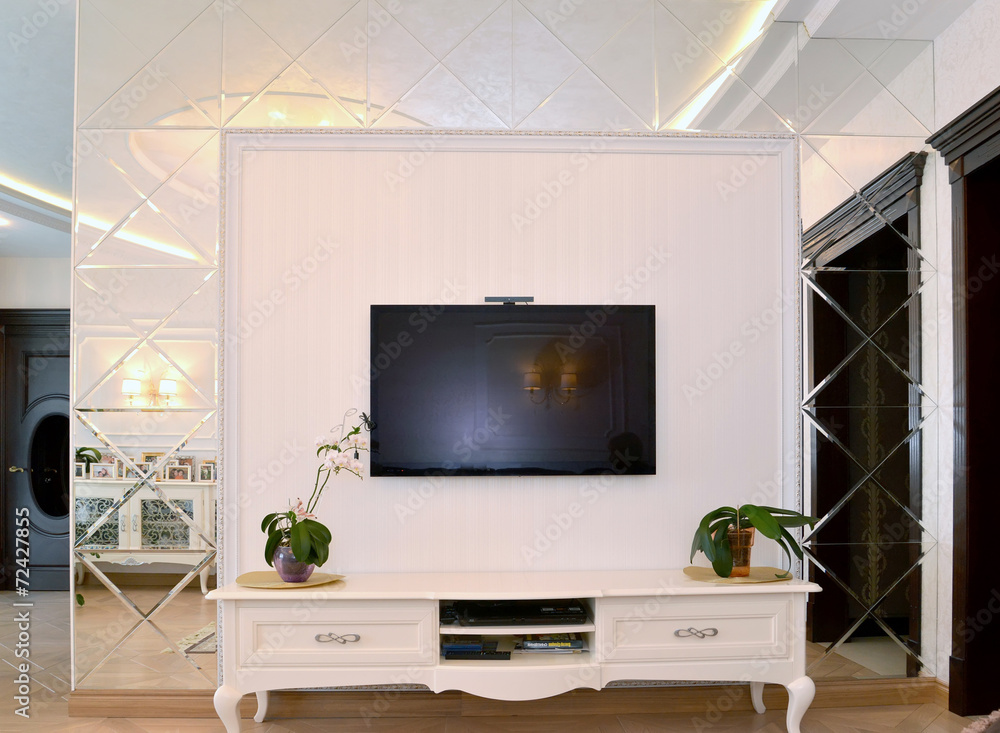 The drawing room wall issued by mirrors The drawing room wall issued by mirrors