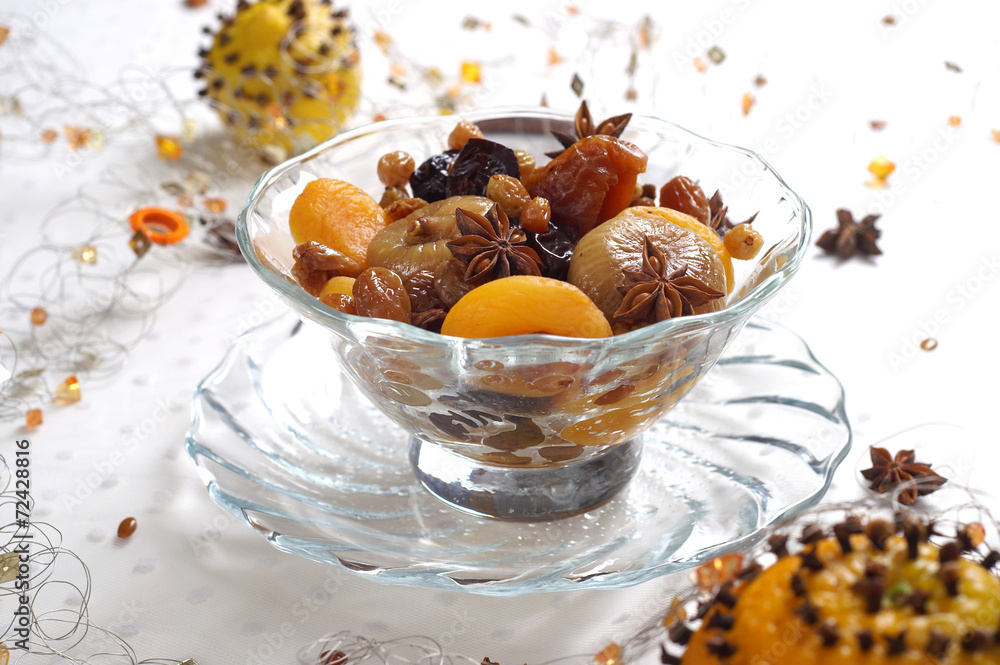 Christmas compote of dried fruits - obrazy, fototapety, plakaty 