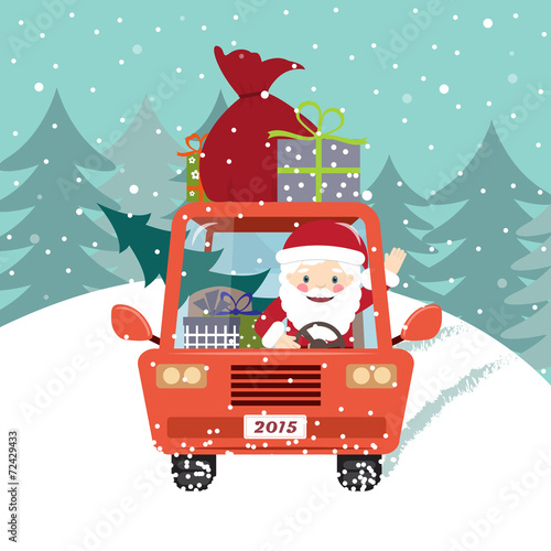 Santa Claus driving the car