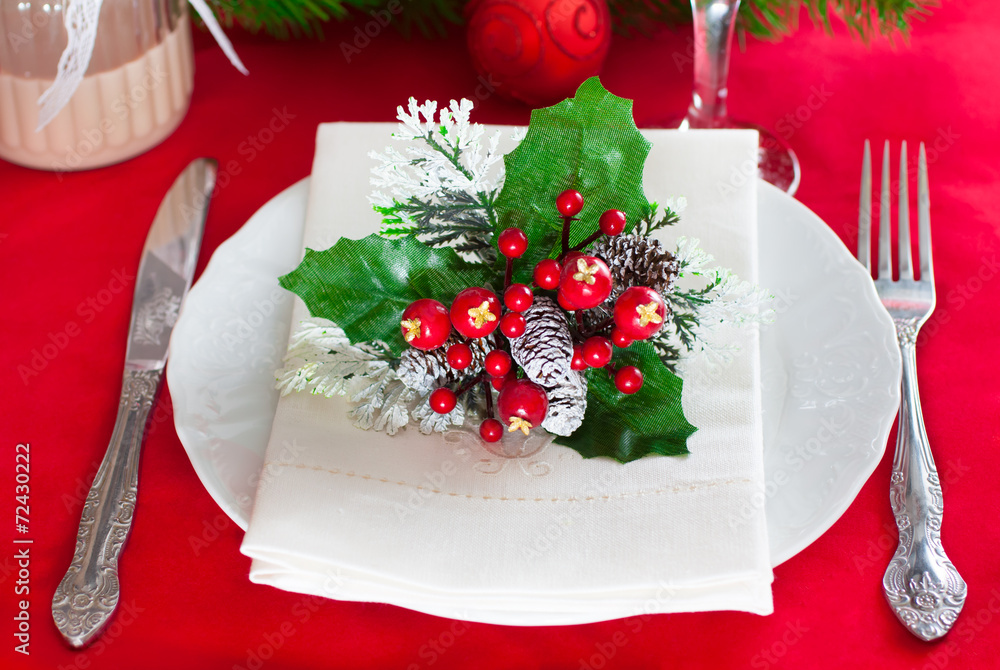 Decorated Christmas table setting