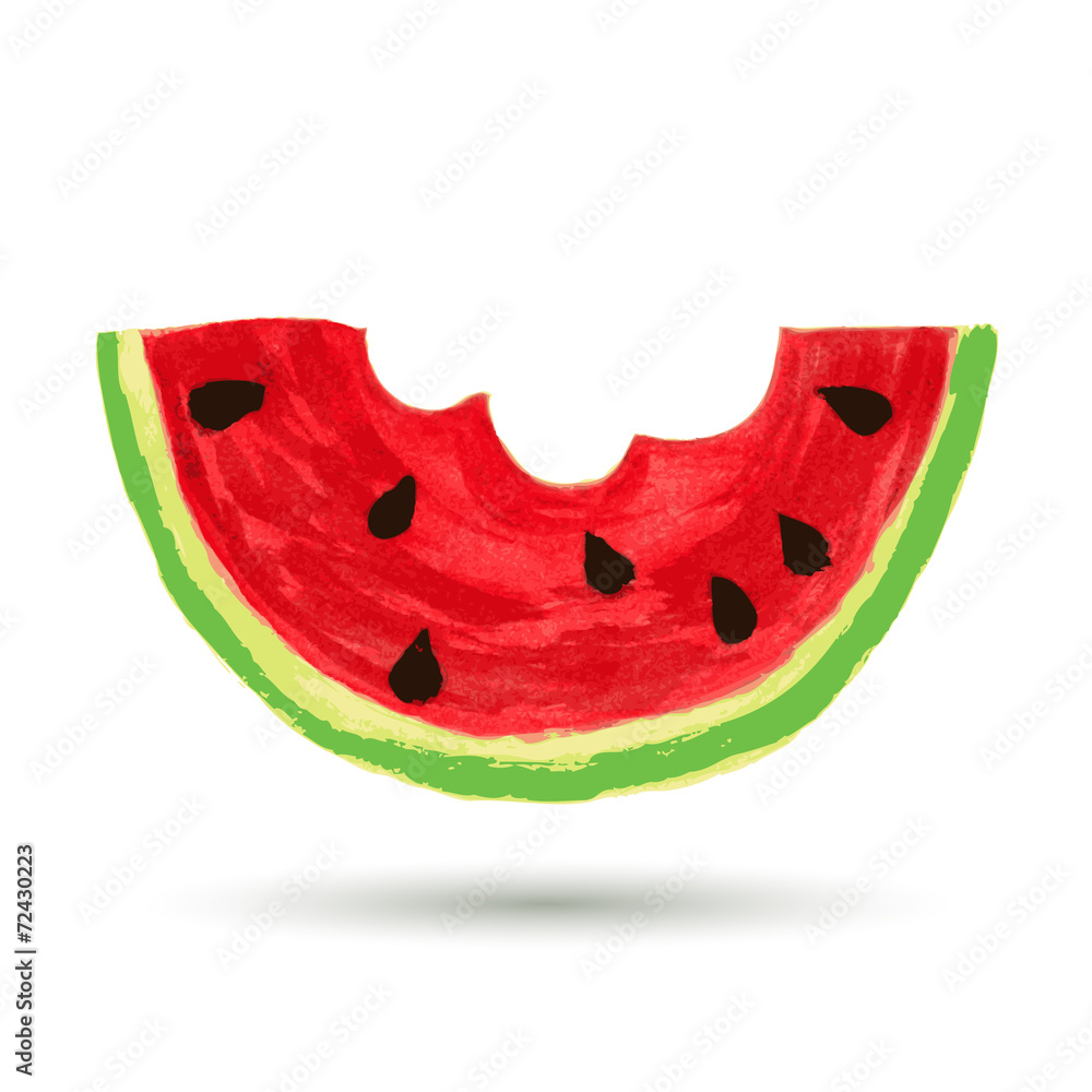 Watercolor painting, slice watermelon on white background. Vecto Watercolor painting, slice watermelon on white background. Vecto