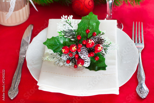Obraz na płótnie Decorated Christmas table setting w salonie