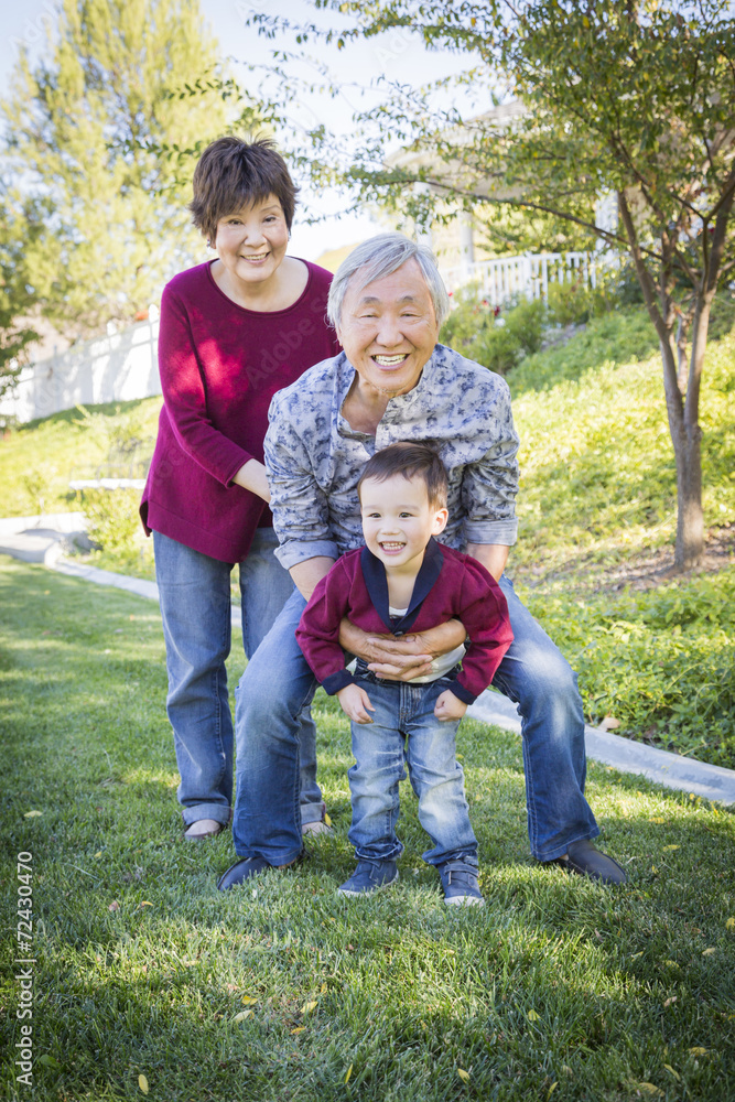 Chinese Grandparents Having Fun with Their Mixed Race Grandson O Chinese Grandparents Having Fun with Their Mixed Race Grandson O