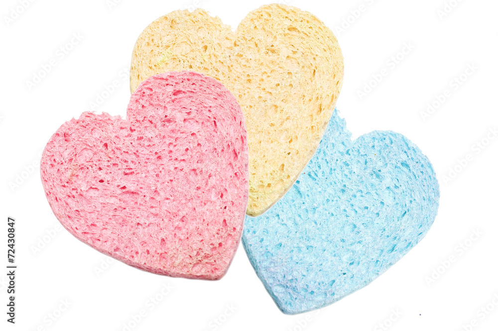 Obraz premium Set of sponge bath heart-shaped isolated on white background