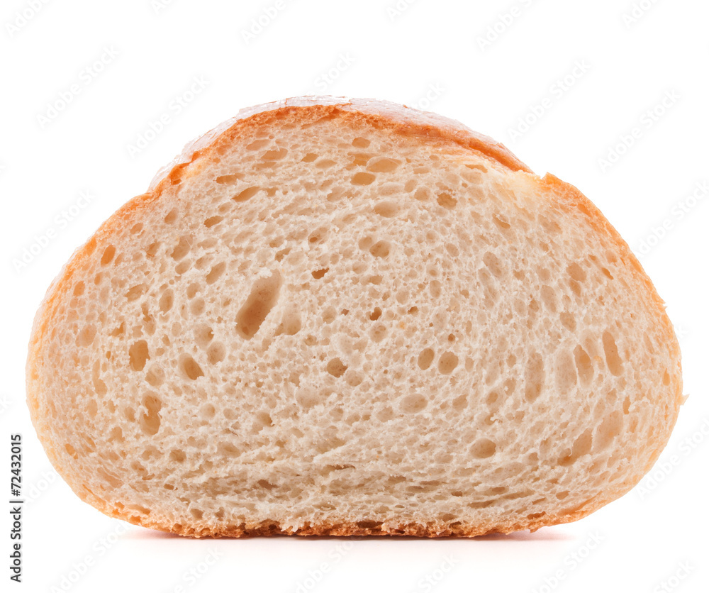 Hunk or slice of fresh white bread isolated on white background