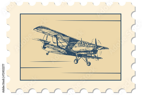 post stamp, biplane