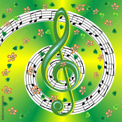 Spring musical poster with treble clef and notes