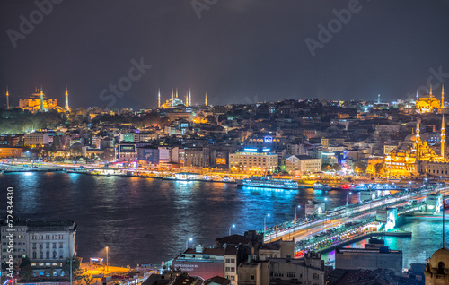 Canvas Print ISTANBUL - SEPTEMBER 17, 2014: City night panorama with Blue Mos