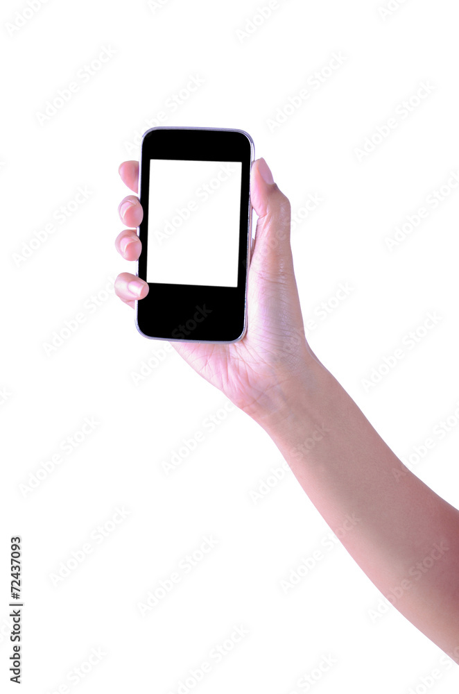 woman hand holding the phone tablet isolated on white background woman hand holding the phone tablet isolated on white background