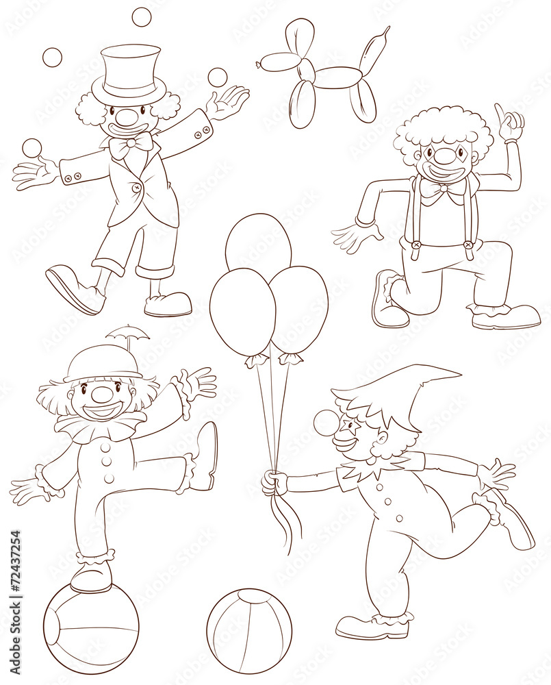Fototapeta premium Plain sketches of the playful clowns