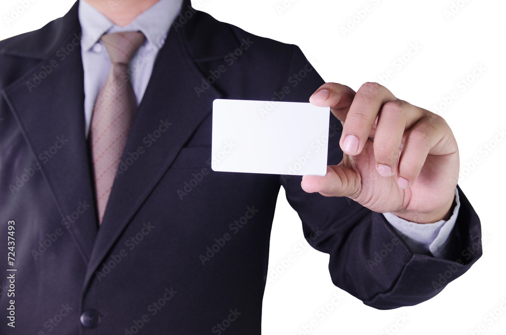 business man holding card in hand isolated on white background business man holding card in hand isolated on white background