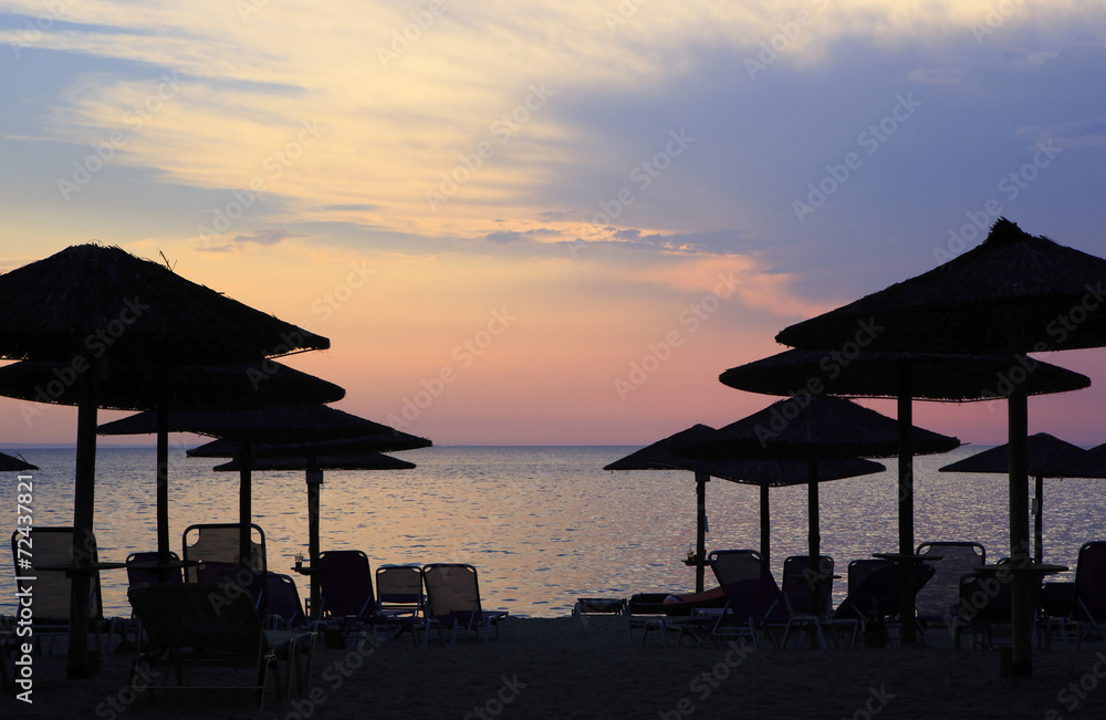 Sunset on the beach of Aegean Sea. Sunset on the beach of Aegean Sea.
