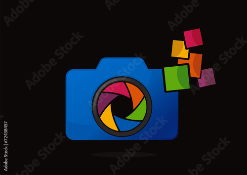 abstract digital camera with colorful shutter vector icon