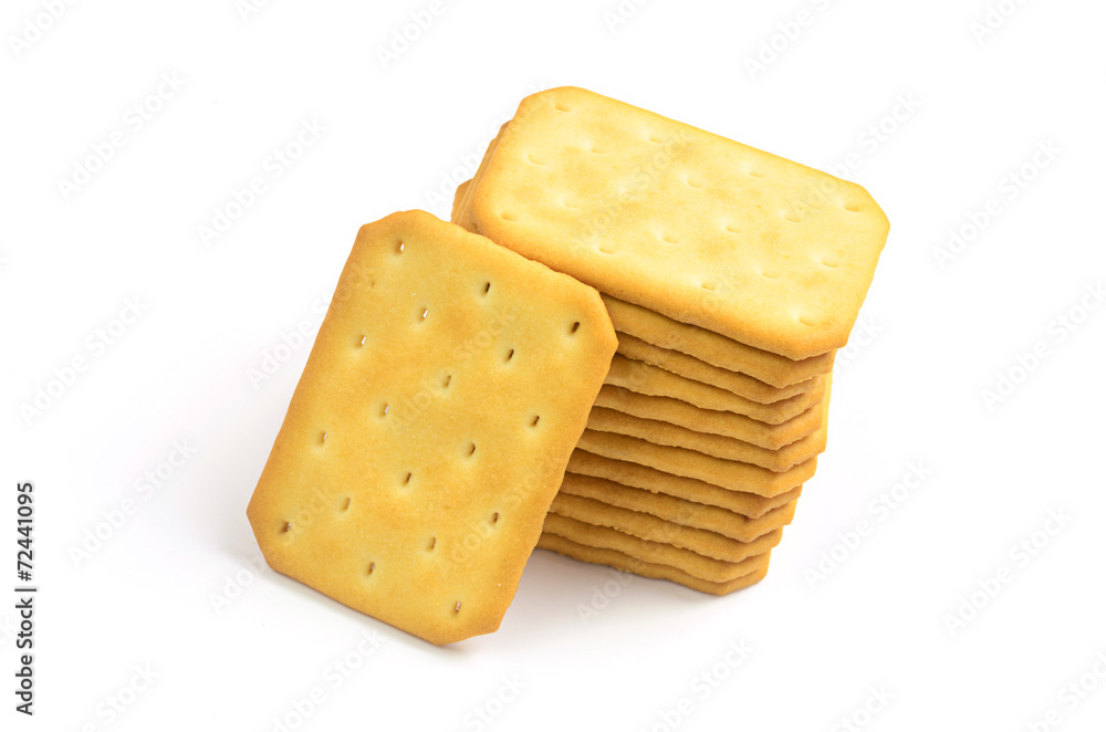 Salty crackers in square shape on white background Salty crackers in square shape on white background