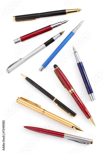 collection of pens on white