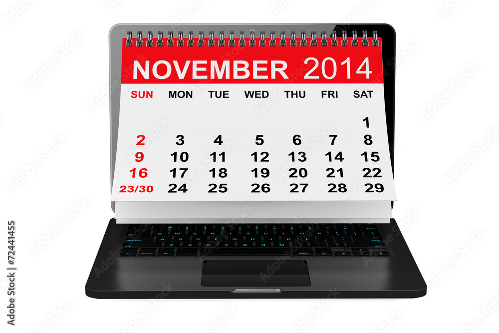 November calendar over laptop screen November calendar over laptop screen