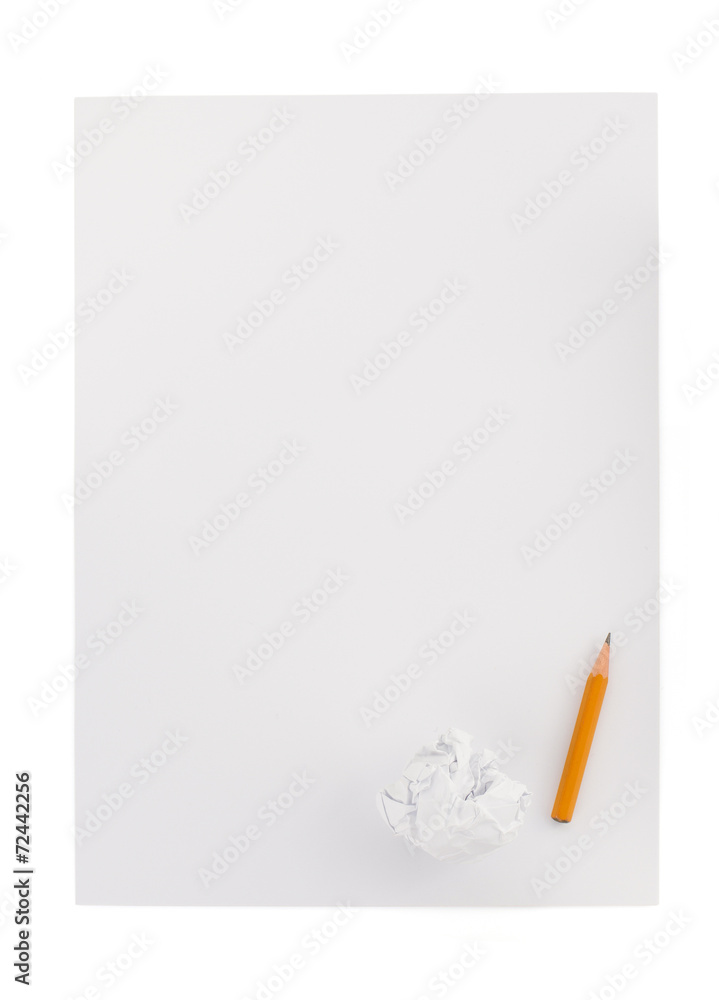 pencil and crumpled paper ball on white pencil and crumpled paper ball on white