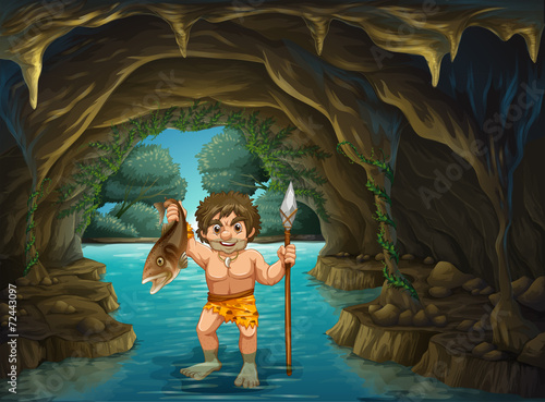 Caveman and  fish