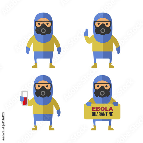 Scientist in Protective Yellow Gear. Cartoon Style Vector Set