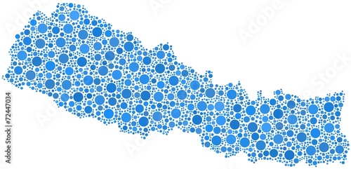 Decorative map of Nepal - Asia - in a mosaic of blue bubbles