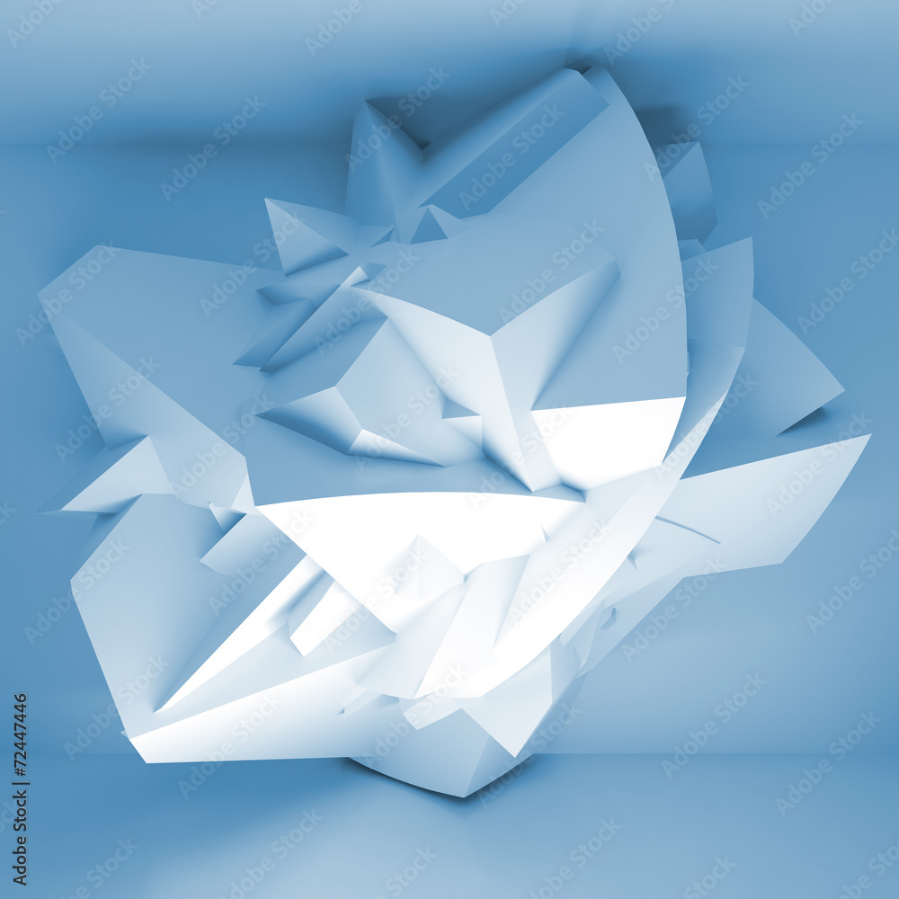 Abstract 3d blue background with big chaotic shaped object Abstract 3d blue background with big chaotic shaped object