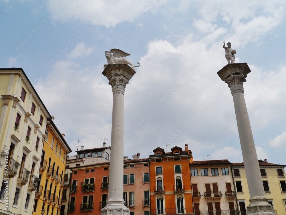 The Lion of St Mark and Christ the Redeemer columns in Vicenza