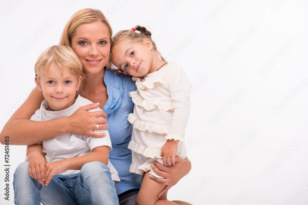 Happy family isolated on white background