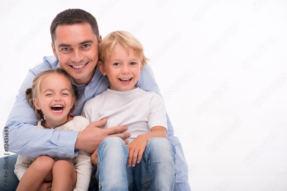 Happy family isolated on white background