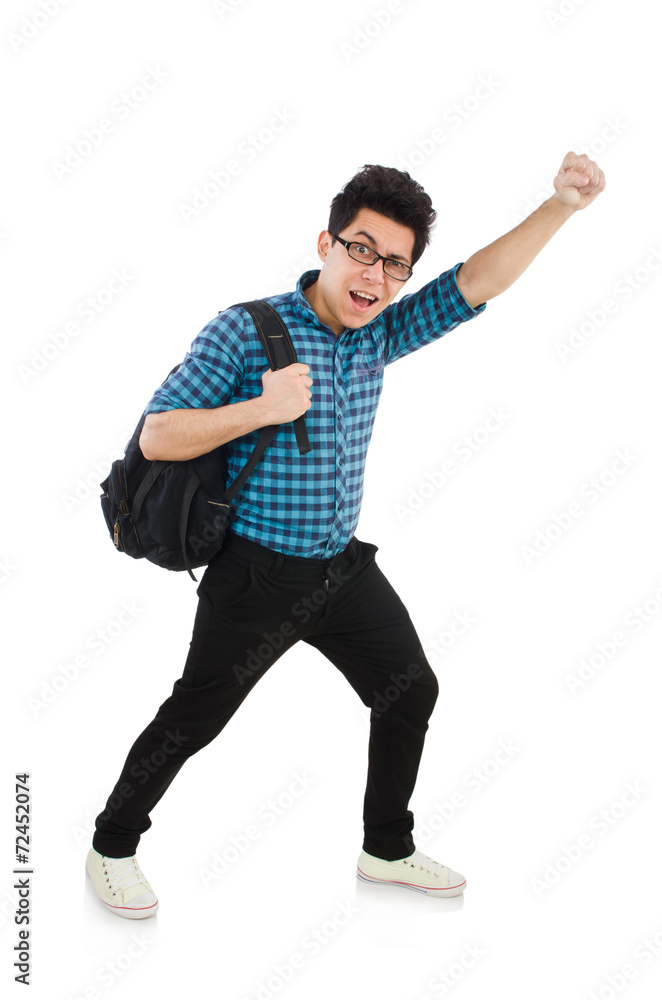 Student with backpack isolated on the white Student with backpack isolated on the white