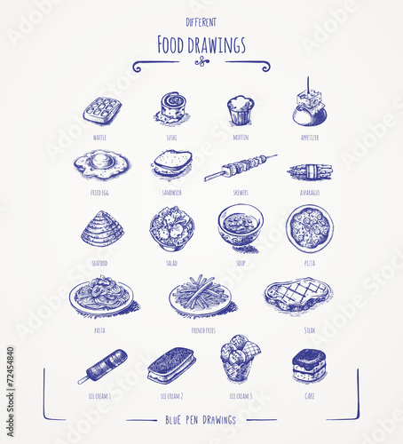 Different food drawings photo