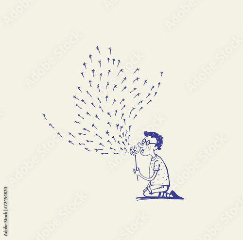 Boy playing with dandelion