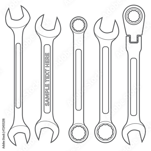 vector outline dark grey various types outline wrench set