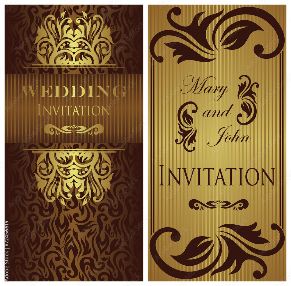 Set of two wedding invitations. Vintage style